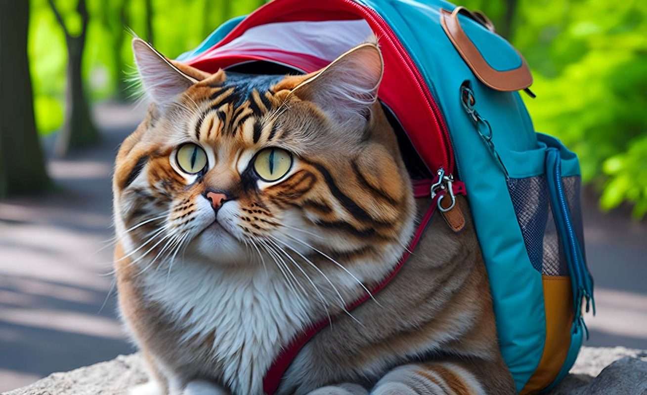 Big cat in a cat backpack