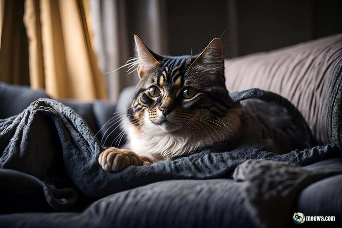 Cat perched on sofa emphasizing the need for pet-proof furniture