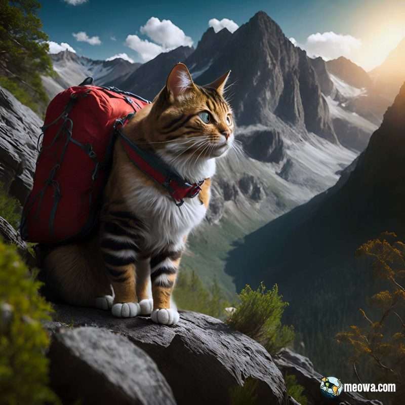 outdoor hiking backpack mountains adventure cat meowa