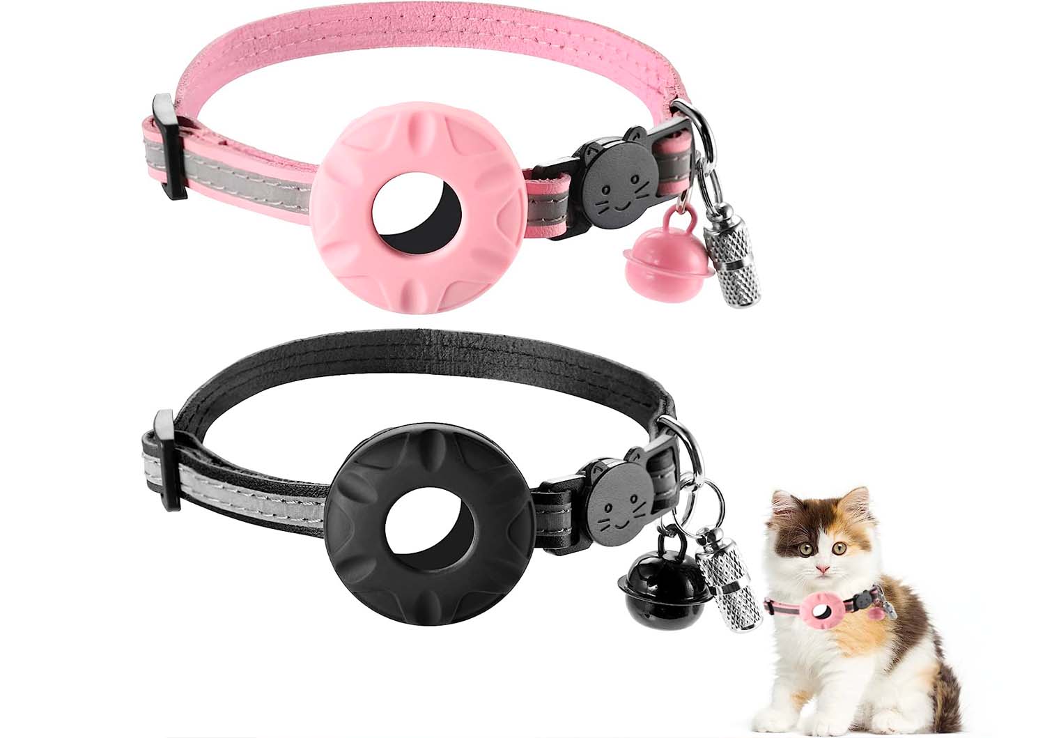 Collier pour chat OUTXE Airtag en cuir avec étiquette d'identification du nom