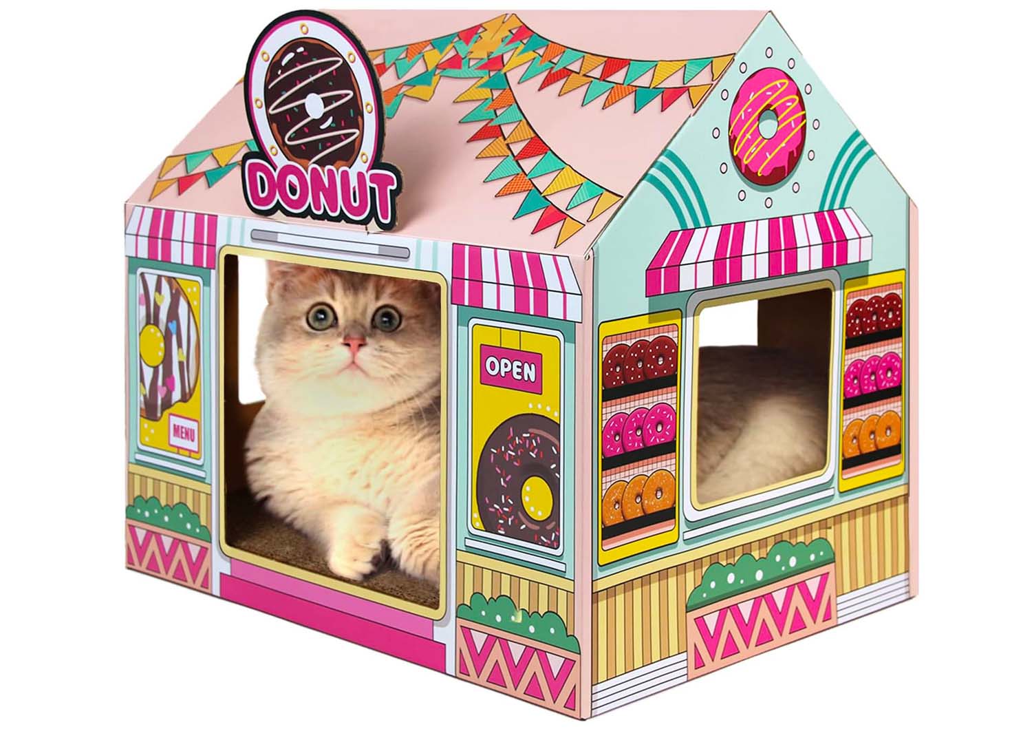 sekam cardboard cat house kitty donut shop