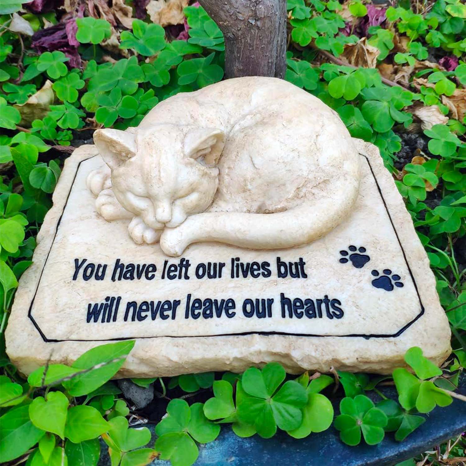 Cat Memorial Stone Grave Markers with A Sleeping Cat on The Top
